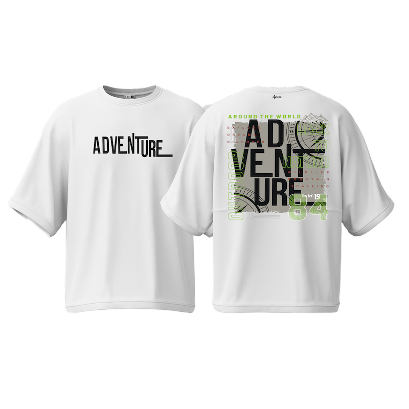 Picture of Avro Premium Men's Semi Drop Shoulder T shirt White Color - Adventure - Cotton Fabric Soft & Comfortable - Tshirt For Men