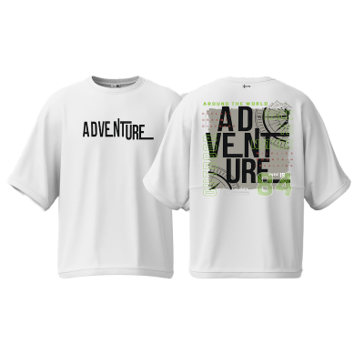 Picture of Avro Premium Men's Semi Drop Shoulder T shirt White Color - Adventure - Cotton Fabric Soft & Comfortable - Tshirt For Men