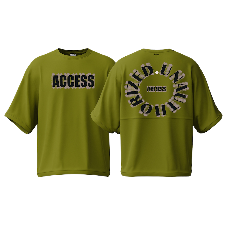 Picture of Avro Premium Men's Semi Drop Shoulder T shirt Olive Color - UNAUTHORIZED ACCESS - Cotton Fabric Soft & Comfortable - Tshirt For Men