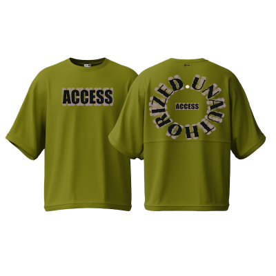 Picture of Avro Premium Men's Semi Drop Shoulder T shirt Olive Color - UNAUTHORIZED ACCESS - Cotton Fabric Soft & Comfortable - Tshirt For Men