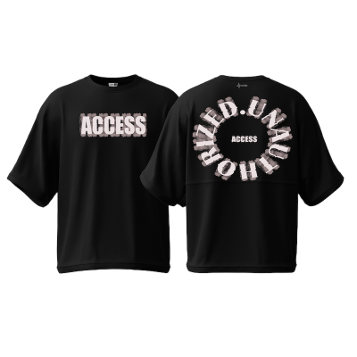 Picture of Avro Premium Men's Semi Drop Shoulder T shirt Black Color - UNAUTHORIZED ACCESS - Cotton Fabric Soft & Comfortable - Tshirt For Men