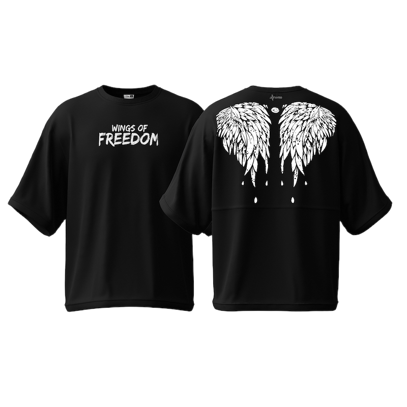 Picture of Avro Premium Men's Semi Drop Shoulder T shirt Black Color - Wings of Freedom - Cotton Fabric Soft & Comfortable - Tshirt For Men