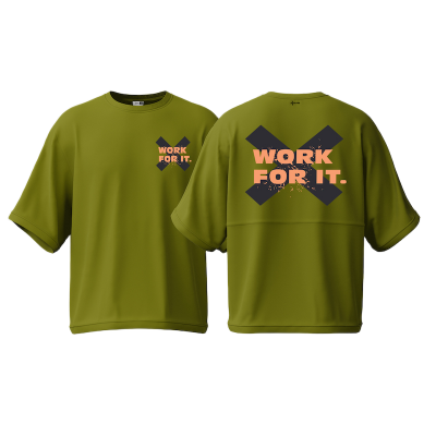 Picture of Avro Premium Men's Semi Drop Shoulder T shirt Olive Color - Work For It - Cotton Fabric Soft & Comfortable - Tshirt For Men