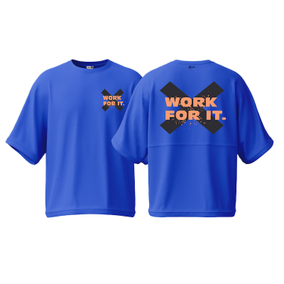 Picture of Avro Premium Men's Semi Drop Shoulder T shirt Royal Blue Color - Work For It - Cotton Fabric Soft & Comfortable - Tshirt For Men