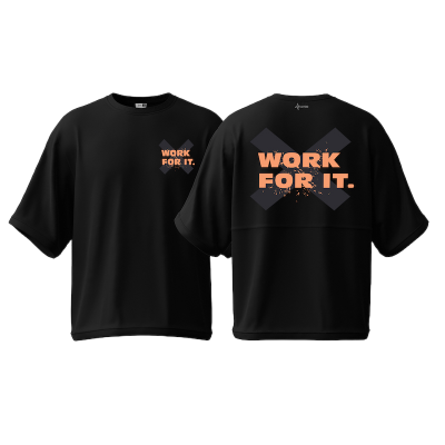 Picture of Avro Premium Semi Drop Shoulder T shirt Black Color - Work For It - Cotton Fabric Soft & Comfortable - Tshirt For Men