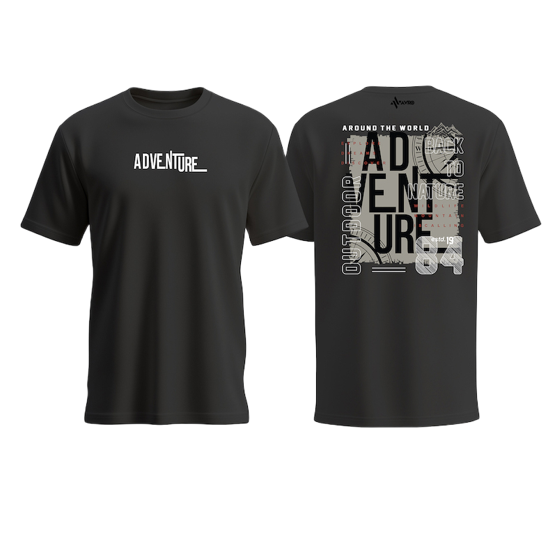 Picture of Avro Premium Men's Tshirt Black Color - Adventure - Cotton Fabric Soft & Comfortable - Tshirt For Men