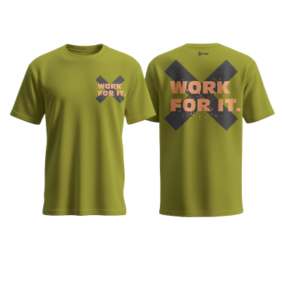 Picture of Avro Premium Men's T shirt Olive Color - Work For It - Cotton Fabric Soft & Comfortable - Tshirt For Men