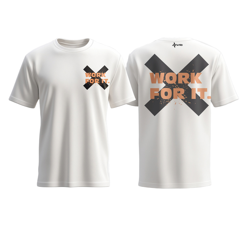 Picture of Avro Premium Men's T shirt White Color - Work For It - Cotton Fabric Soft & Comfortable - Tshirt For Men