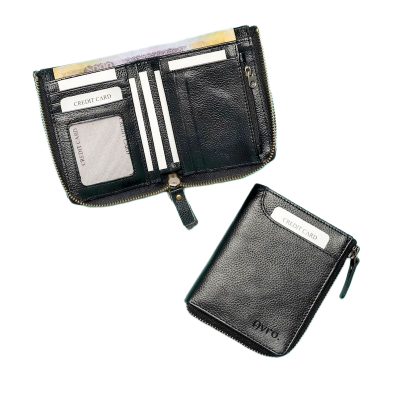 Picture of Avro Premium Men's High Quality Half Zipper And Card Pocket Black Wallet For Men 100% Genuine Cow Leather Money Bag For Men Elegant And Comfortable Stylish Export Quality MoneyBag For Men Cow Leather Short Wallet For Men Stylish Moneybag For Man