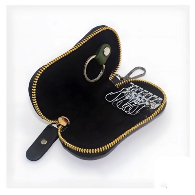 Picture of Avro Zipper Key Ring Holder 100% Cow Leather Black Wallet For Men Zipper Key Ring For Bikers Key Ring For Lockers Cow Leather Wallet For Men 100% Leather Money Bag For Men Key Ring For Biker Locker