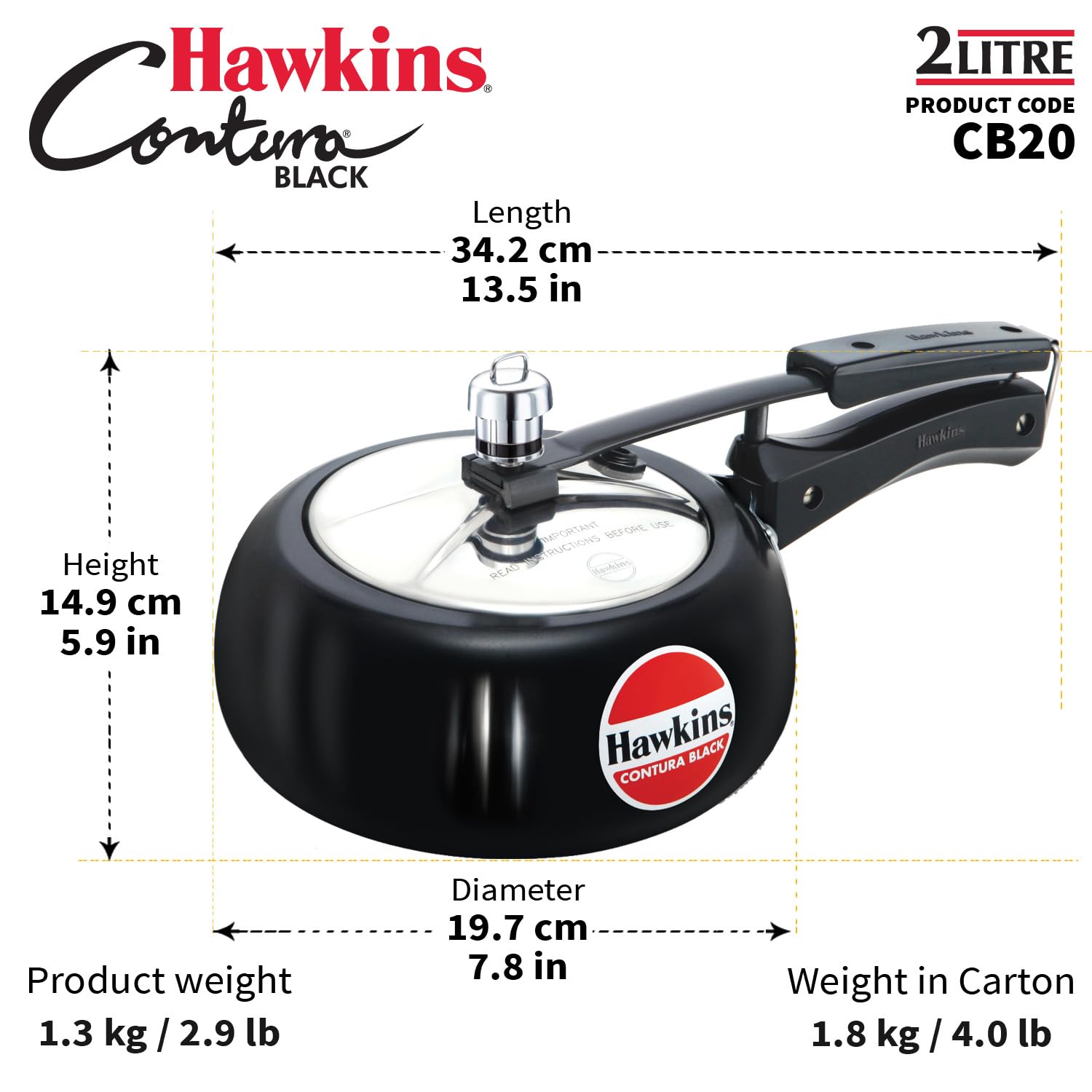Picture of Hawkins Contura Pressur cooker 2 Litre Black Made In India