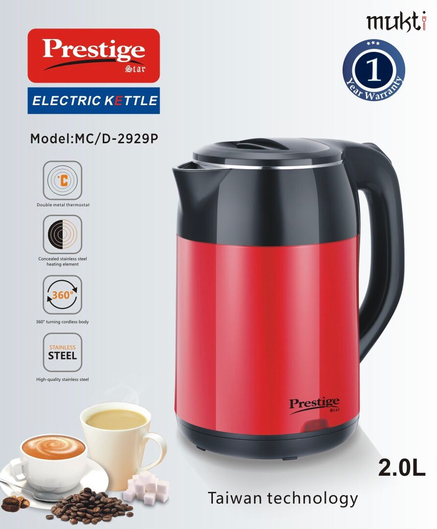 Picture of Prestige Electric Kettle 2L - Stainless Steel Body, 1500W Power - MC/2929P/D-2928 - Voltage: 220V, Frequency: 50Hz