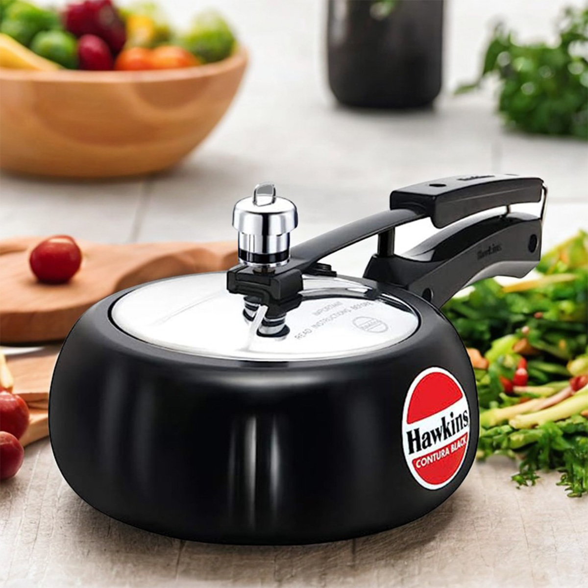 Picture of Hawkins Contura Hard Anodised Aluminium Inner Pressure Cooker, 2 Liters, Black Made In India