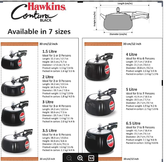 Picture of Hawkins Contura Pressure cooker 5L Black Made in India