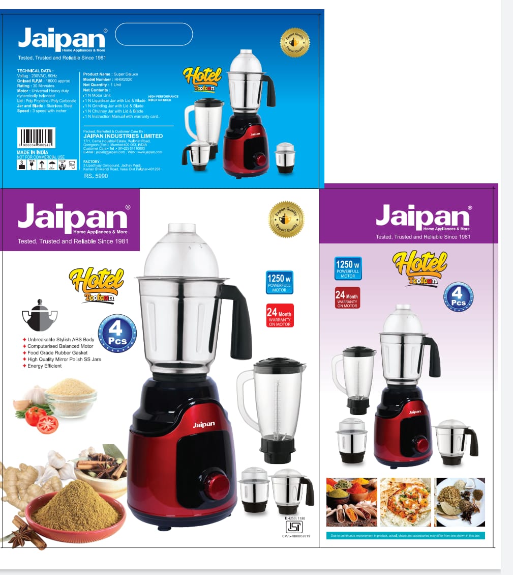Picture of Jaipan Hotel Toofaan 4 in1 1250w Electric Grinder & Blender Made in INDIA