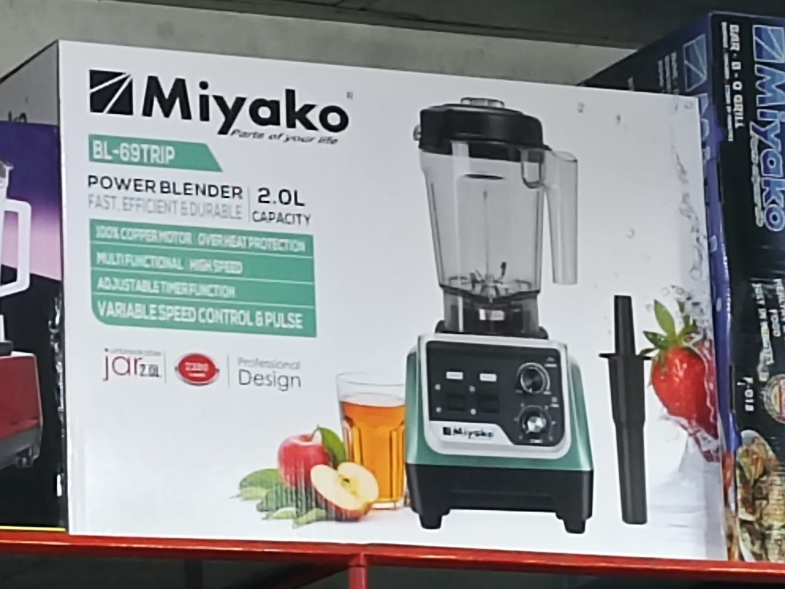 Picture of Commercial Multi Functional Power Blender 2200 Watts, Green/Black. Miyako BL-69TRIP 2.0L Jar