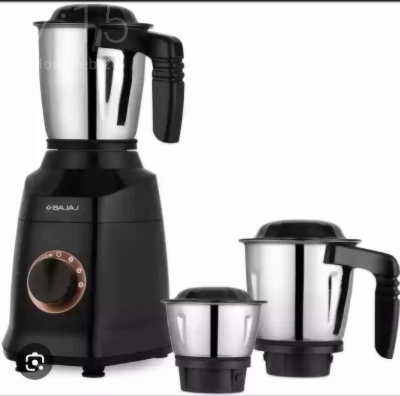 Picture of Bajaj Military Series Finesse 750W Mixer Grinder | 3 Stainless Steel Military Grade Jars*, DuraCut Blade,Midnight Black, 750 watts