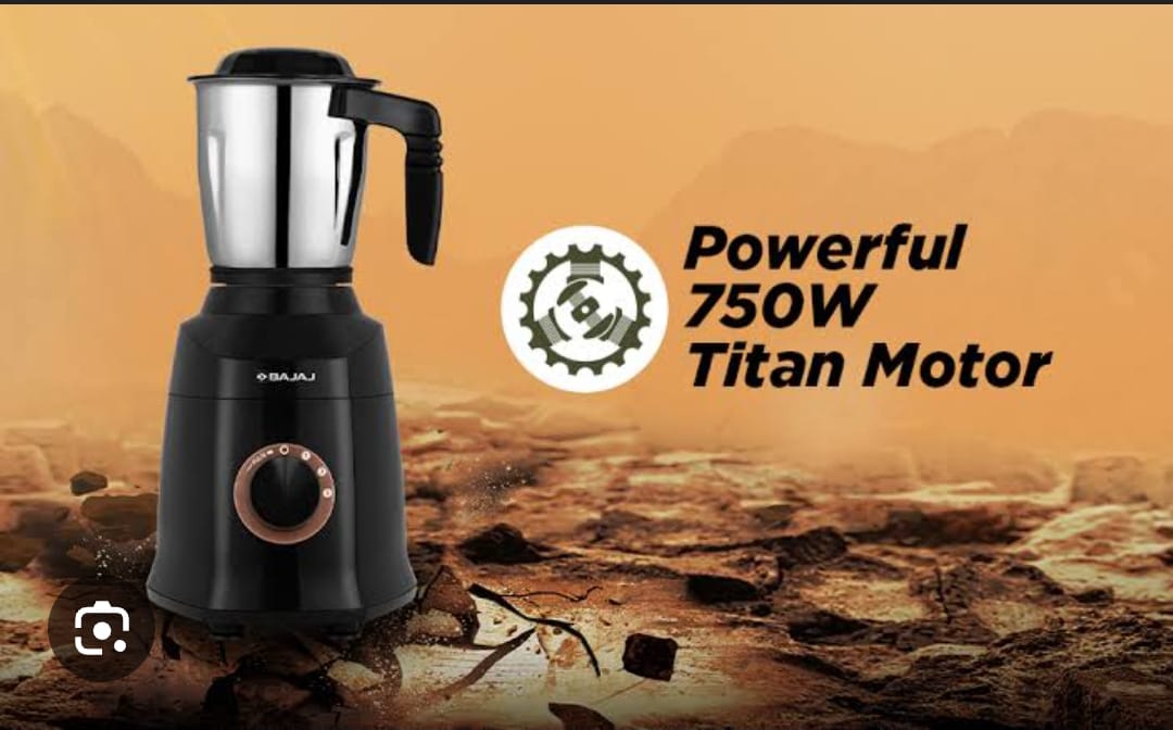 Picture of Bajaj Military Series Finesse 750W Mixer Grinder | 3 Stainless Steel Military Grade Jars*, DuraCut Blade,Midnight Black, 750 watts