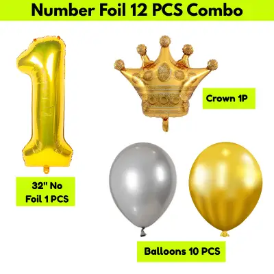 32” Number Foil Balloons with Mini Crown Topper – Ideal for Birthday, Wedding Anniversary & Party Decorations (12 Pcs Pack)
