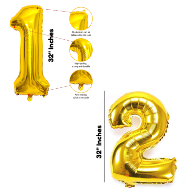 32” Number Foil Balloons with Mini Crown Topper – Ideal for Birthday, Wedding Anniversary & Party Decorations (12 Pcs Pack)
