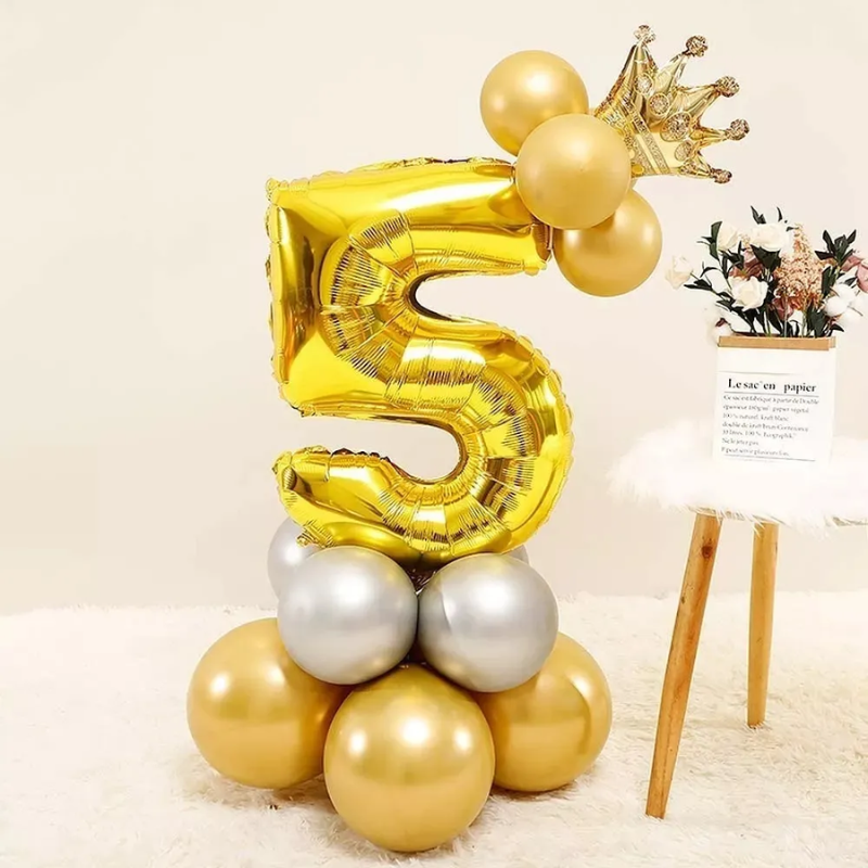 32” Number Foil Balloons with Mini Crown Topper – Ideal for Birthday, Wedding Anniversary & Party Decorations (12 Pcs Pack)