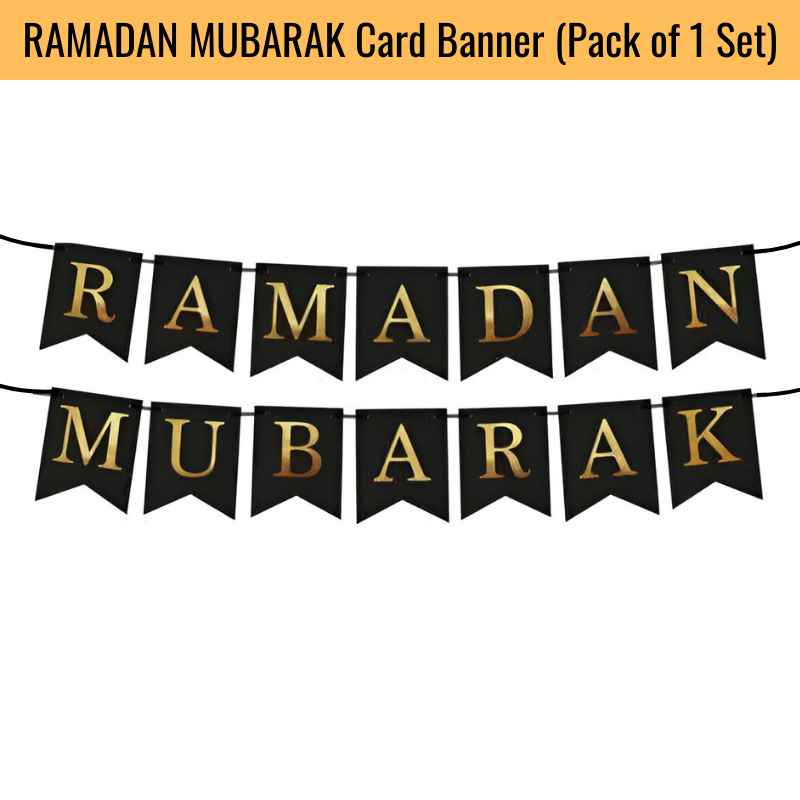 Ramadan Mubarak Card Banner - Black and Gold Ramadan Mubarak Banner for Eid Festival- (Pack of 1 Pcs)