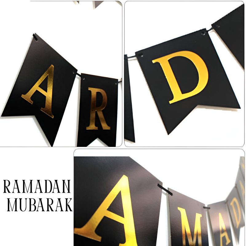 Ramadan Mubarak Card Banner - Black and Gold Ramadan Mubarak Banner for Eid Festival- (Pack of 1 Pcs)