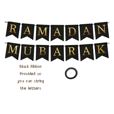 Ramadan Mubarak Card Banner - Black and Gold Ramadan Mubarak Banner for Eid Festival- (Pack of 1 Pcs)