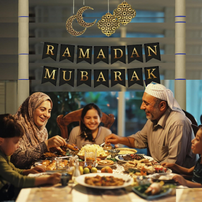 Ramadan Mubarak Card Banner - Black and Gold Ramadan Mubarak Banner for Eid Festival- (Pack of 1 Pcs)