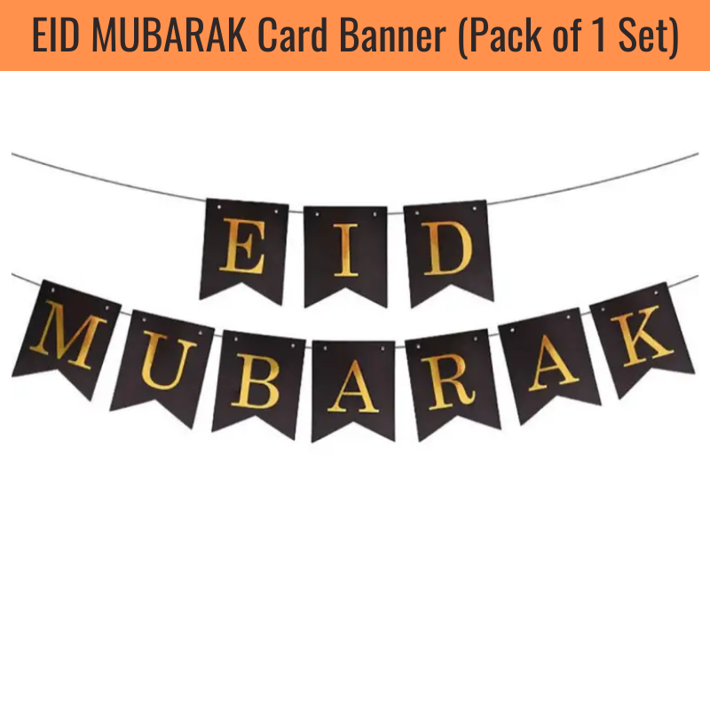 EID Mubarak Card Banner - Black and Gold EID Mubarak Banner for Eid Festival- (Pack of 1 Pcs)