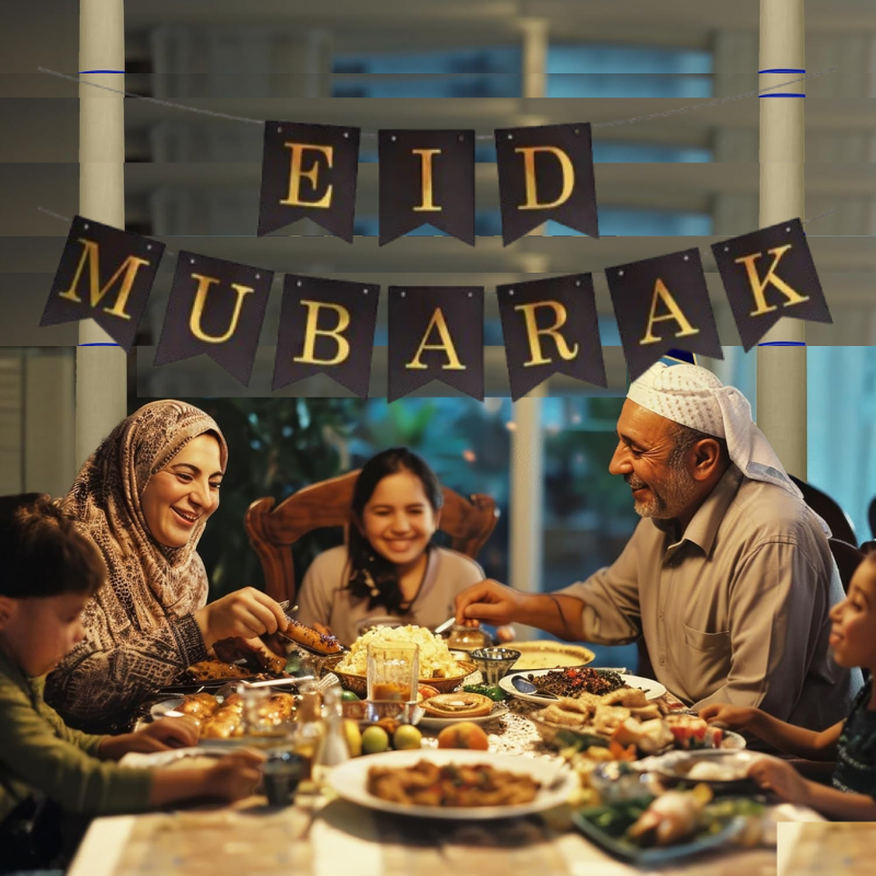 EID Mubarak Card Banner - Black and Gold EID Mubarak Banner for Eid Festival- (Pack of 1 Pcs)