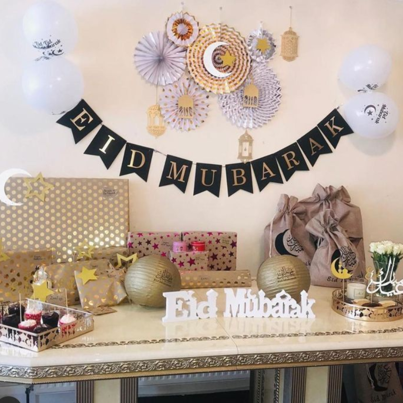 EID Mubarak Card Banner - Black and Gold EID Mubarak Banner for Eid Festival- (Pack of 1 Pcs)