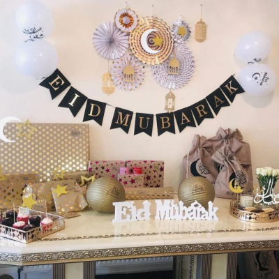 EID Mubarak Card Banner - Black and Gold EID Mubarak Banner for Eid Festival- (Pack of 1 Pcs)