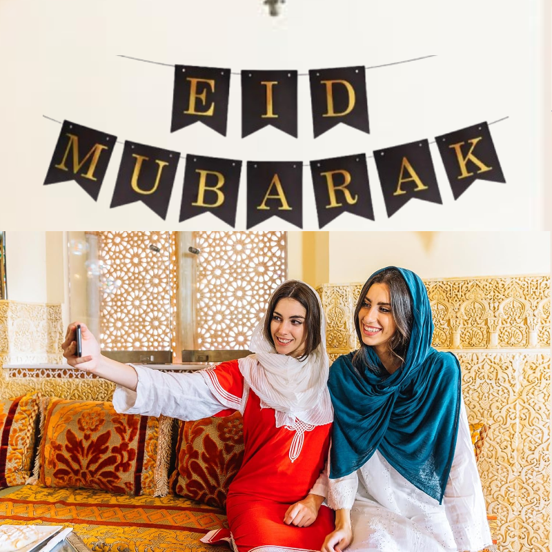 EID Mubarak Card Banner - Black and Gold EID Mubarak Banner for Eid Festival- (Pack of 1 Pcs)