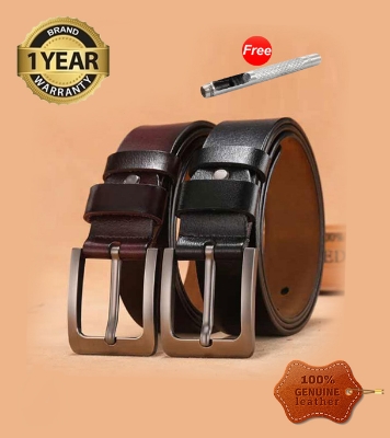 Picture of 2 Pcs Square Style Genuine Leather Belt Combo with Free Punch Machine Genuine Leather