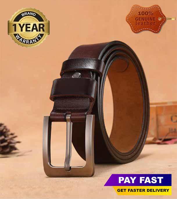 Picture of Genuine Leather Belt Chocolate Color With Square Style Genuine Leather