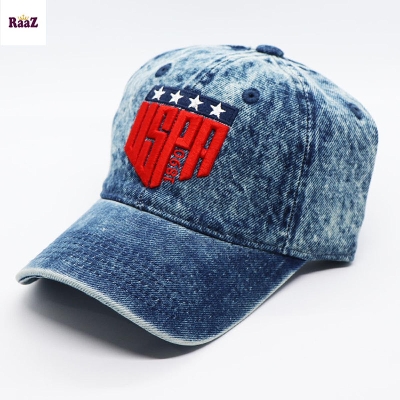 Picture of Red USPA 3D Embroidery Logo Denim Curved Cap