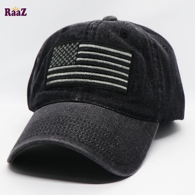 Picture of Black Jeans US Flag Embroidery Curved Cap