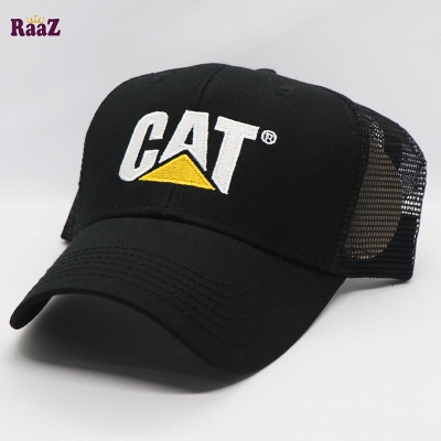 Picture of Black Cat Embroidery Logo Half Net Curved Cap - Cap For Men