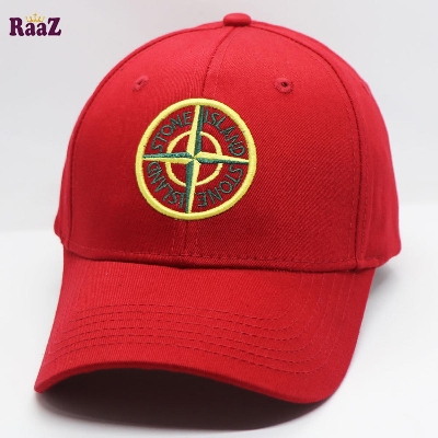 Picture of Red Stone Island Embroidery Logo Cotton Curved Visor Cap - Cap For Men