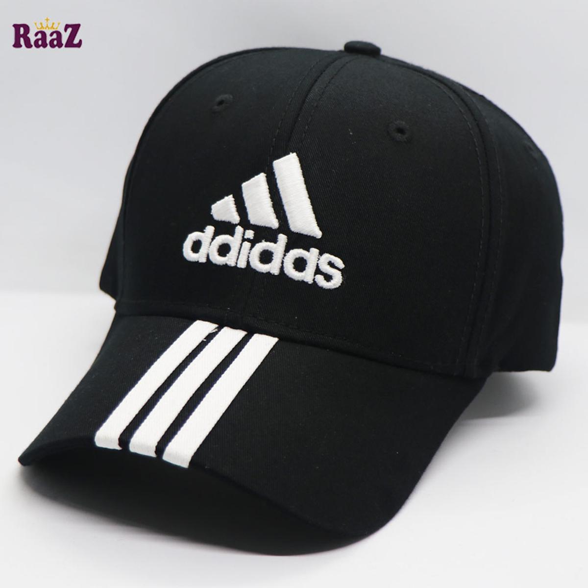 Picture of Black White 3Stripe Embroidery Logo Curved Cap