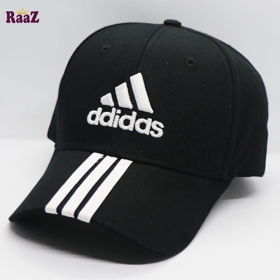 Picture of Black White 3Stripe Embroidery Logo Curved Cap