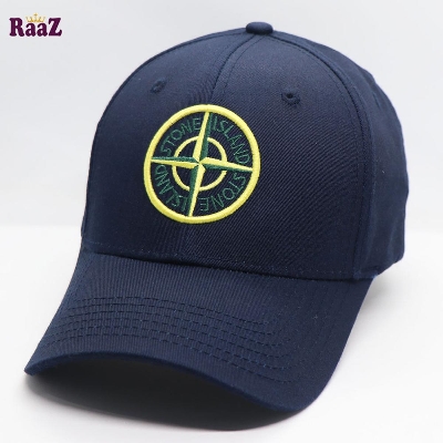 Picture of Navy Blue Stone Island Embroidery Logo Cotton Curved Visor Cap - Cap For Men