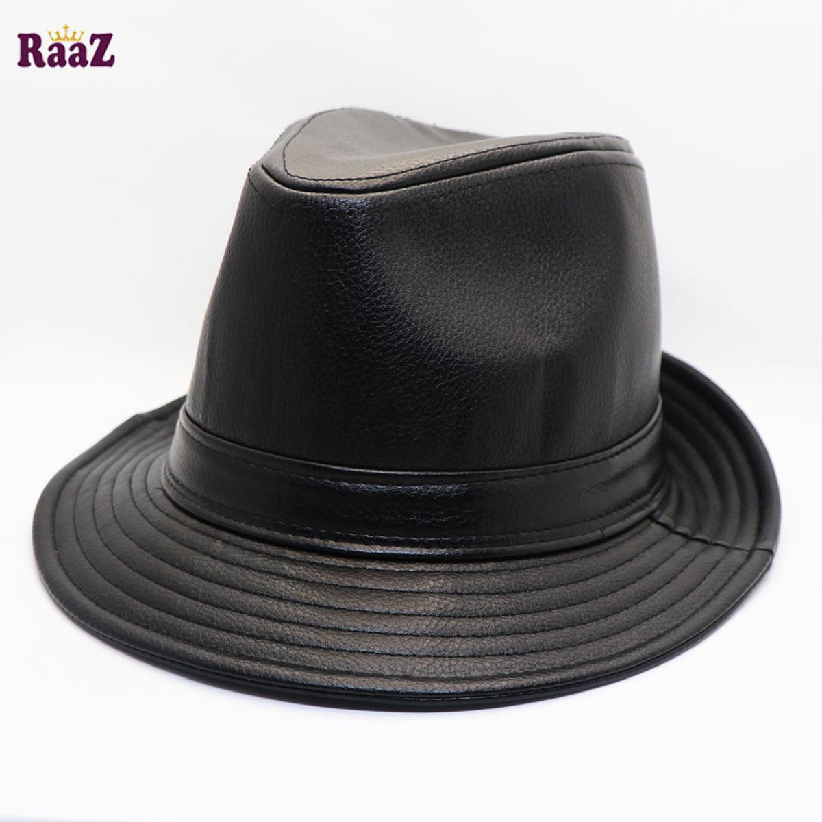 Picture of Black New Men's Leather Top Gentlemen China Jazz Hat