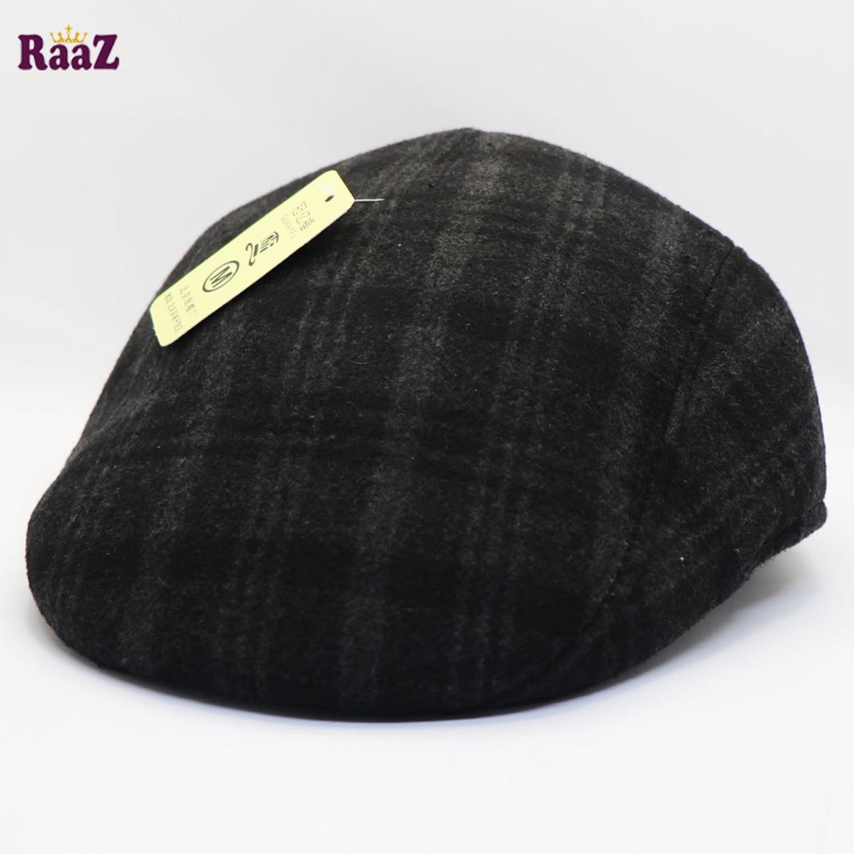 Picture of Black White Check Wool Fabrics Gentlemen Golf Cap