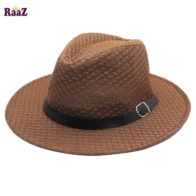 Picture of Coffee Leather Belt Mesh Fabrics Elderly China Hat