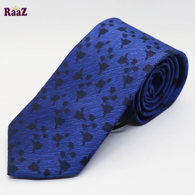 Picture of Deep Blue Floral Flower Embroidered Men's Casual Plaid Micro Self Necktie