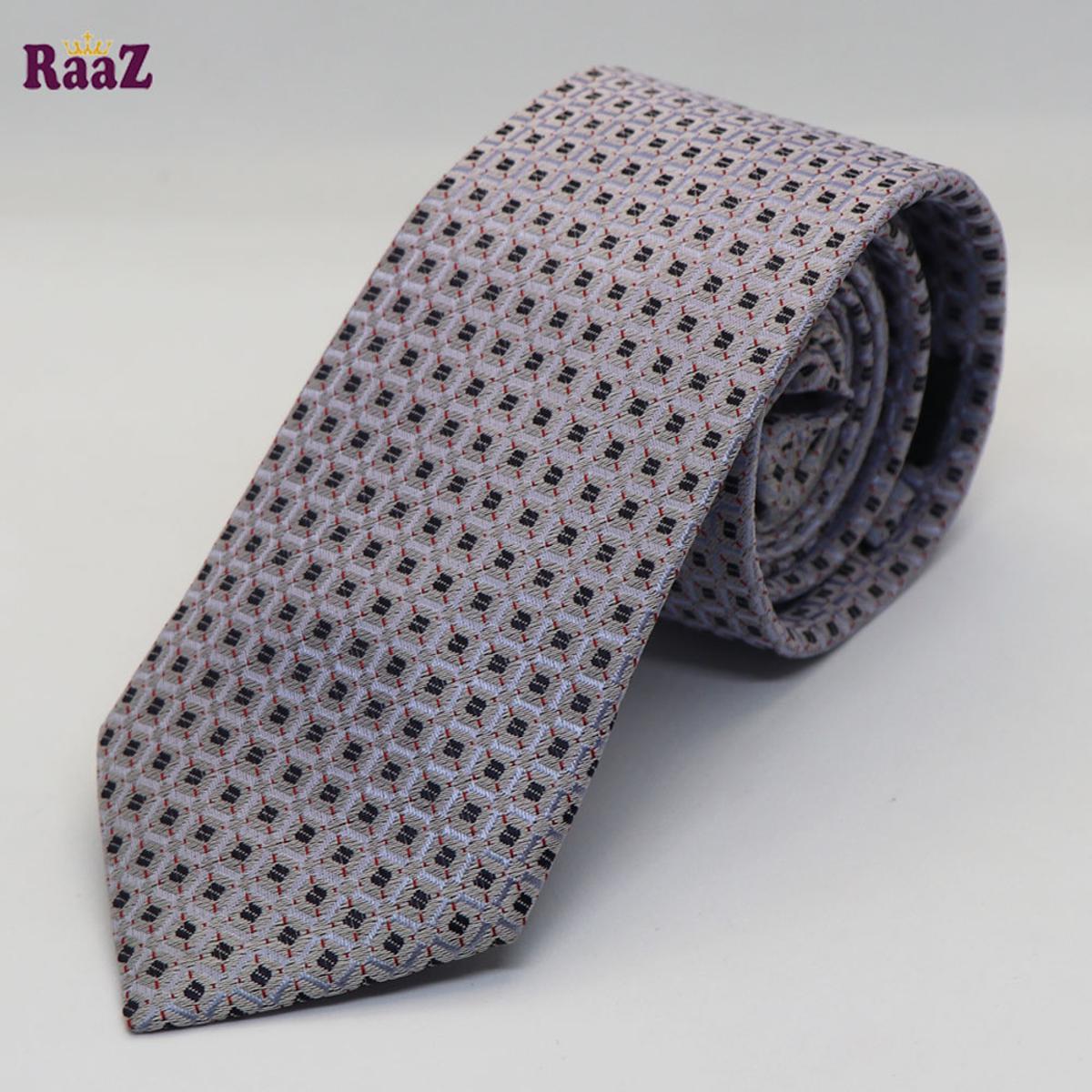 Picture of Silver Black Dot Square Embroidered Men's Casual Plaid Micro Self Necktie