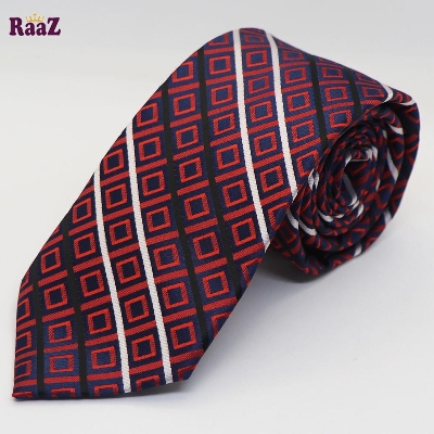 Picture of Navy Blue Red Big Square Men's Casual Plaid Micro Self Necktie