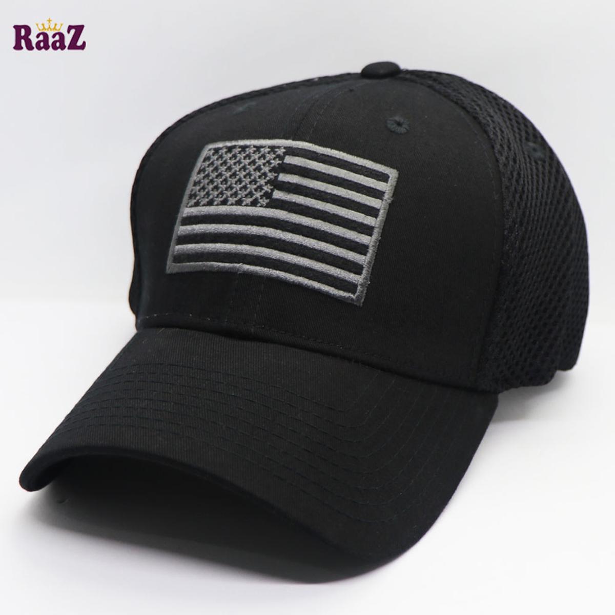 Picture of Black US Flag Embroidery Mesh Air Cap